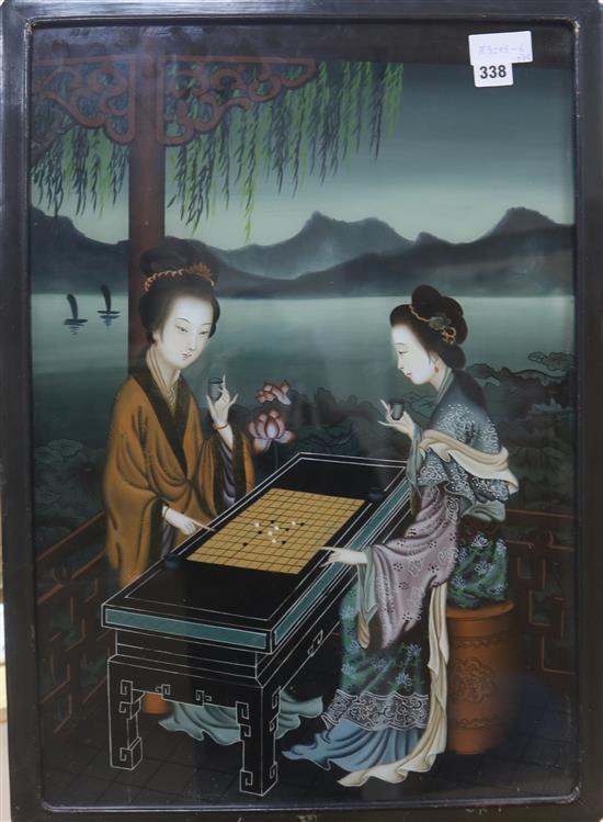 A pair of Chinese reverse paintings on glass 64 x 45cm